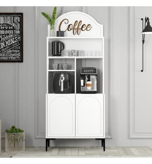 Mobile bar per caffè, bianco, nero, in pannello di particelle rivestito in melamina al 100%.