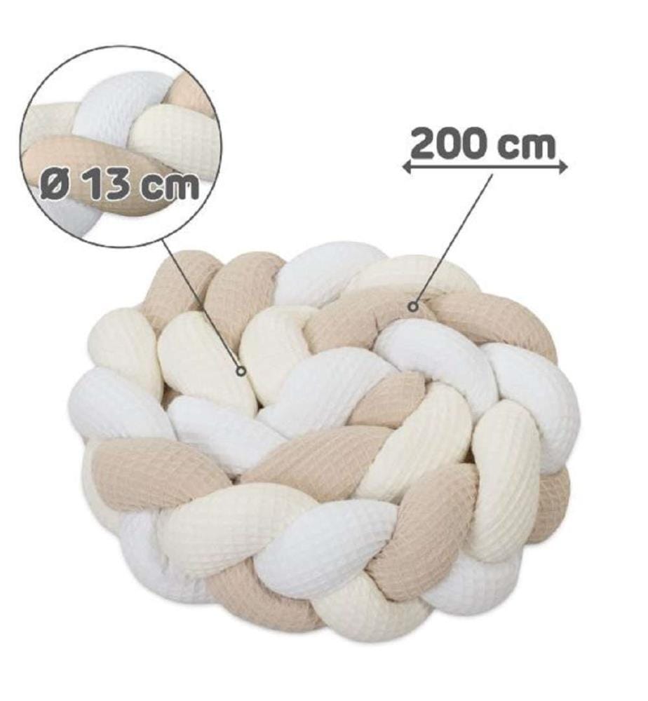 Tour de lit tressé 200 cm - Blanc, Beige et Sable