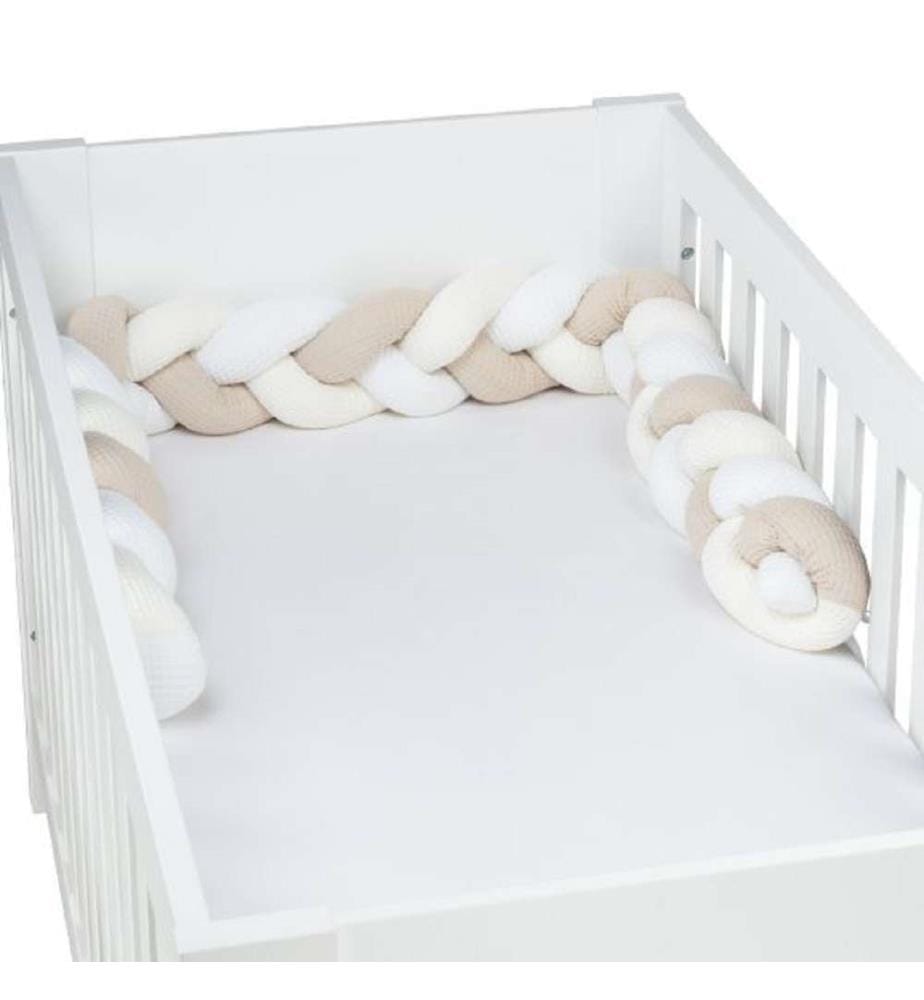 Tour de lit tressé 200 cm - Blanc, Beige et Sable