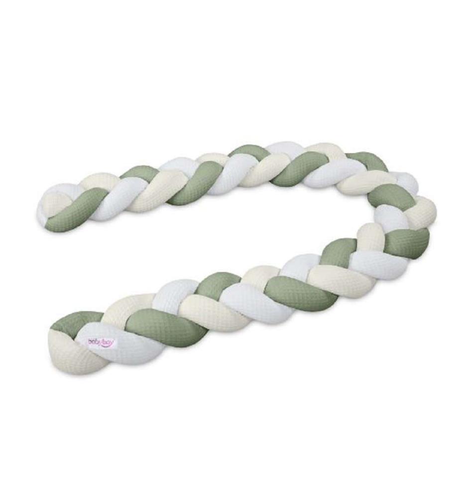 Tour de lit tressé 200 cm - Blanc, Beige et Vert