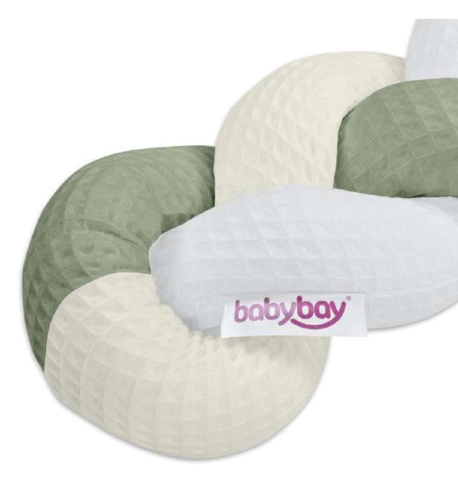 Tour de lit tressé 200 cm - Blanc, Beige et Vert