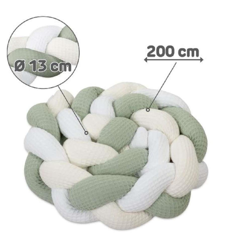 Tour de lit tressé 200 cm - Blanc, Beige et Vert