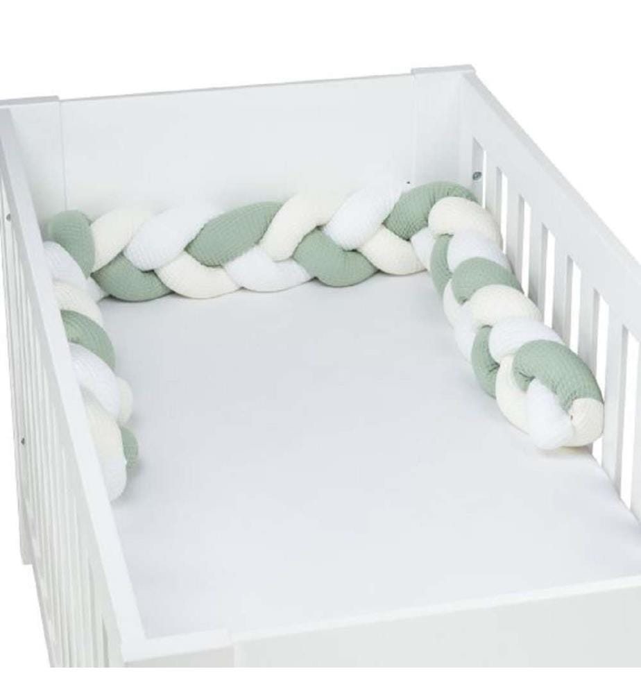 Tour de lit tressé 200 cm - Blanc, Beige et Vert