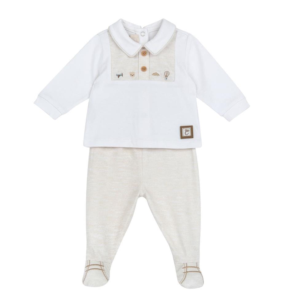 Pullover- und Hosen-Set – Beige und Weiss