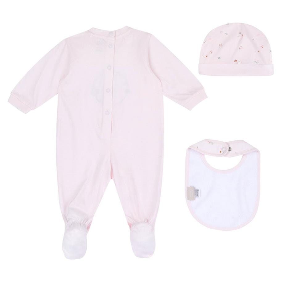 Set composto da tutina, cappellino e bavaglino - Rosa