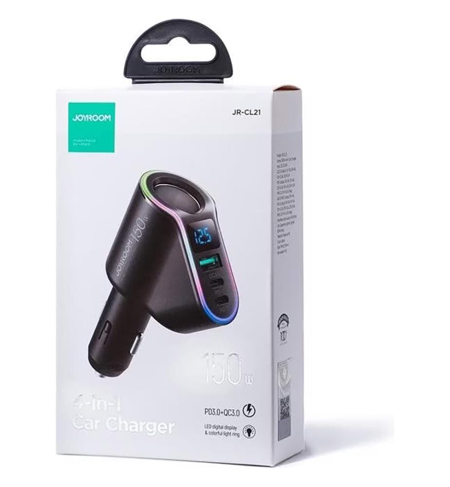 Autoladegerät JR-CL21, 4-in-1, 1x USB QC3.0, 2x USB-C PD 150W (schwarz)