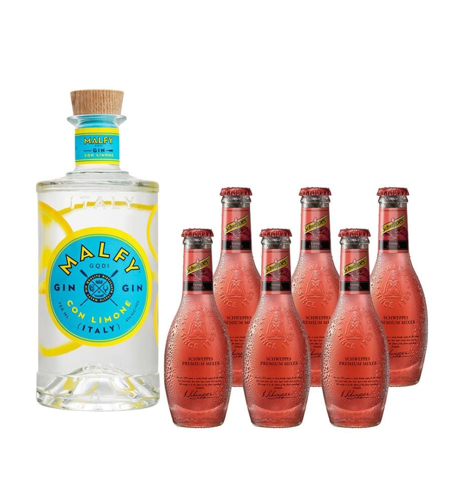 Malfy Gin Con Limone & 6 Schweppes Premium Hibiscus Tonic - 1 x 70 cl + 6 x 20 cl