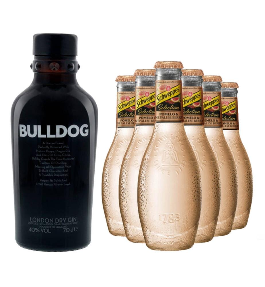 Bulldog & 6 Schweppes Selection Tonic Pomelo & Nepalese Berry - 1 x 70 cl + 6 x 20 cl