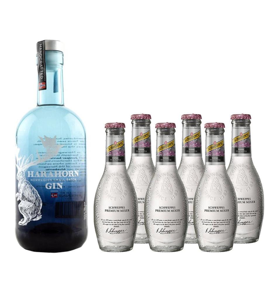 Harahorn Norwegian Gin & 6 Schweppes Premium Pink Pepper - 50 cl + 6 x 20 cl