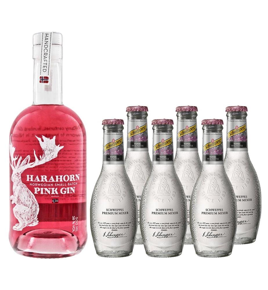 Harahorn Norwegian Pink Gin & 6 Schweppes Premium Pink Pepper - 50 cl + 6 x 20 cl