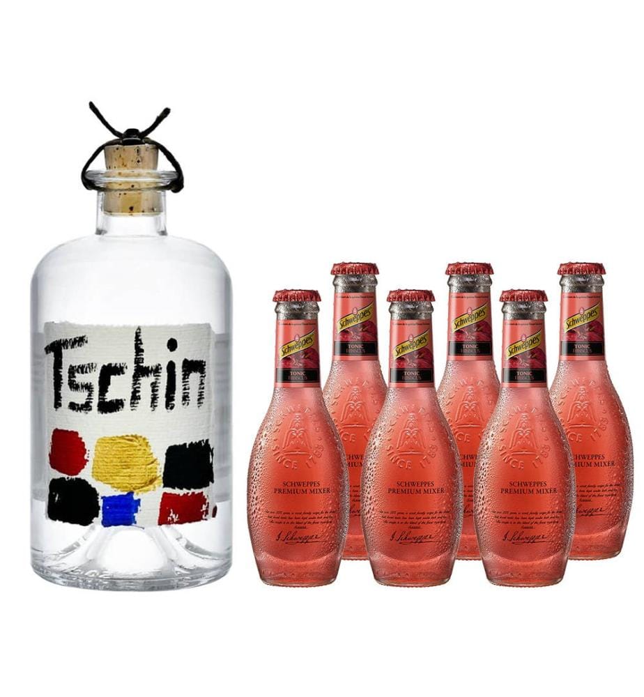 Tschin Gin & 6 Schweppes Premium Mixer Hibiscus Tonic - 50 cl + 6 x 20 cl