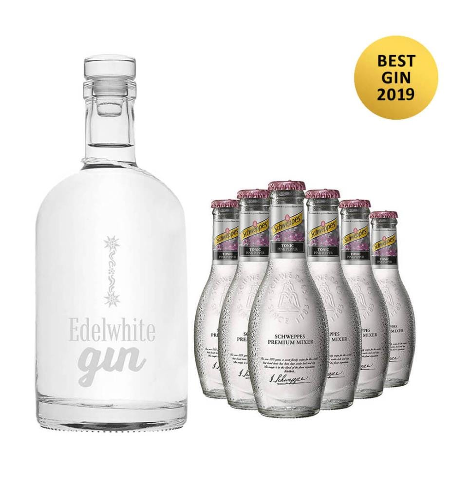 Edelwhite Gin + 6x Schweppes Premium Mixer Pink Pepper Tonic - 50 cl + 6 x 20 cl