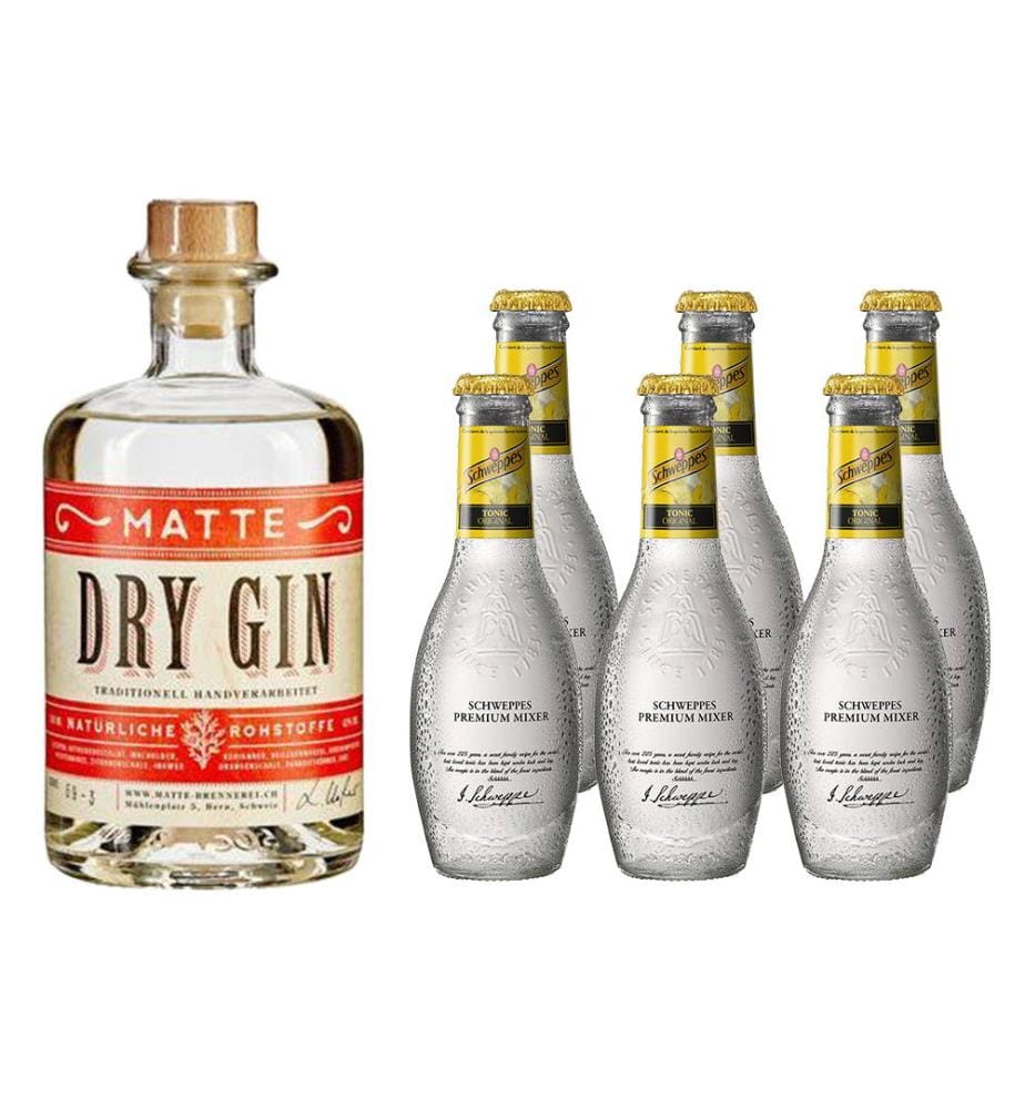 Matte Dry Gin + 6x Schweppes Schweppes OriGinal Tonic & Lime - 50 cl + 6 x 20 cl