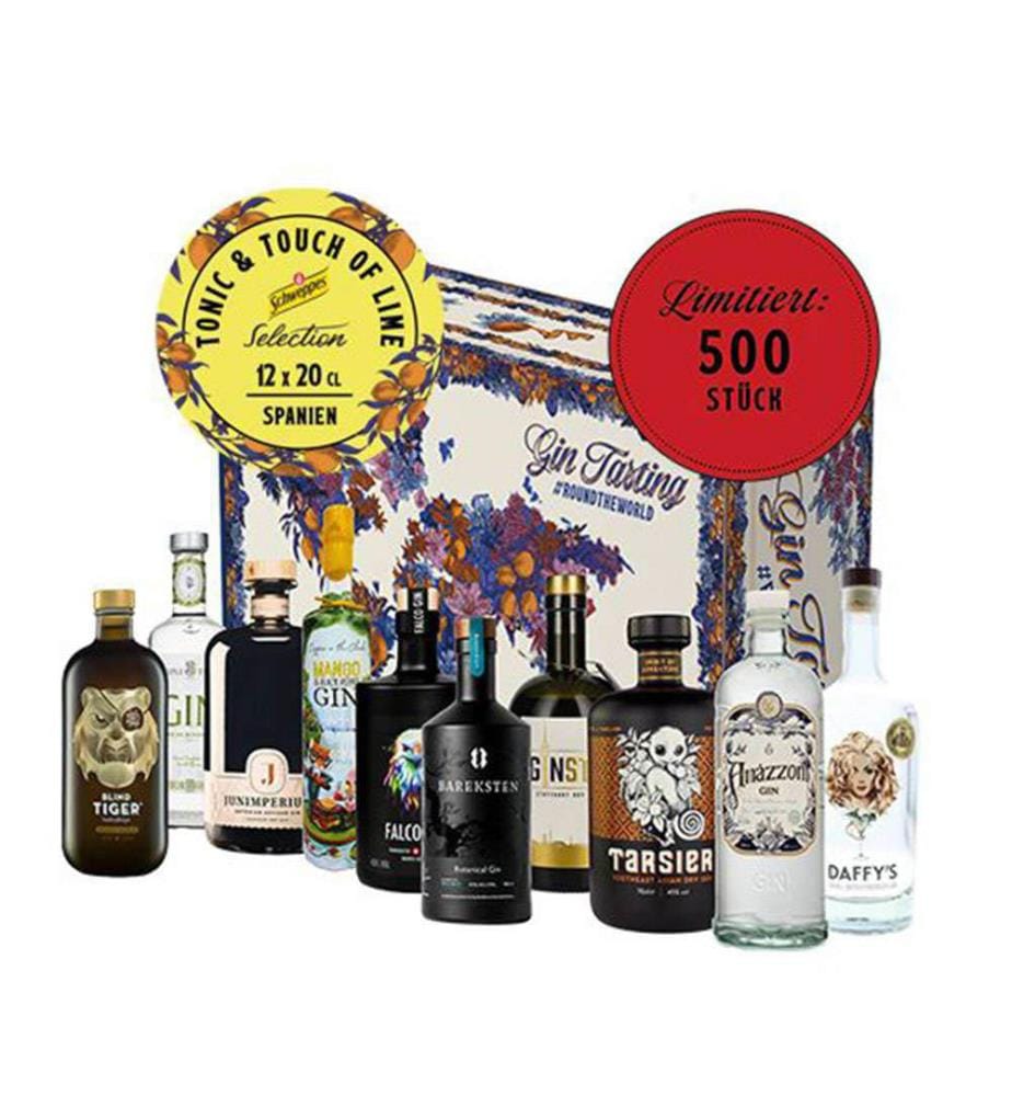 LiquiTaste Gin Tasting Box #Round The World - Lime (12 Tonics) - 1 x 55 cl + 12 x 20 cl