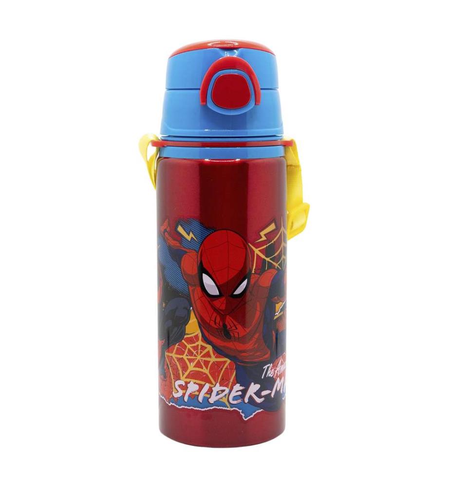 Aluminium Pop Up Flasche mit Riemen 730 ml Spiderman Moving Target