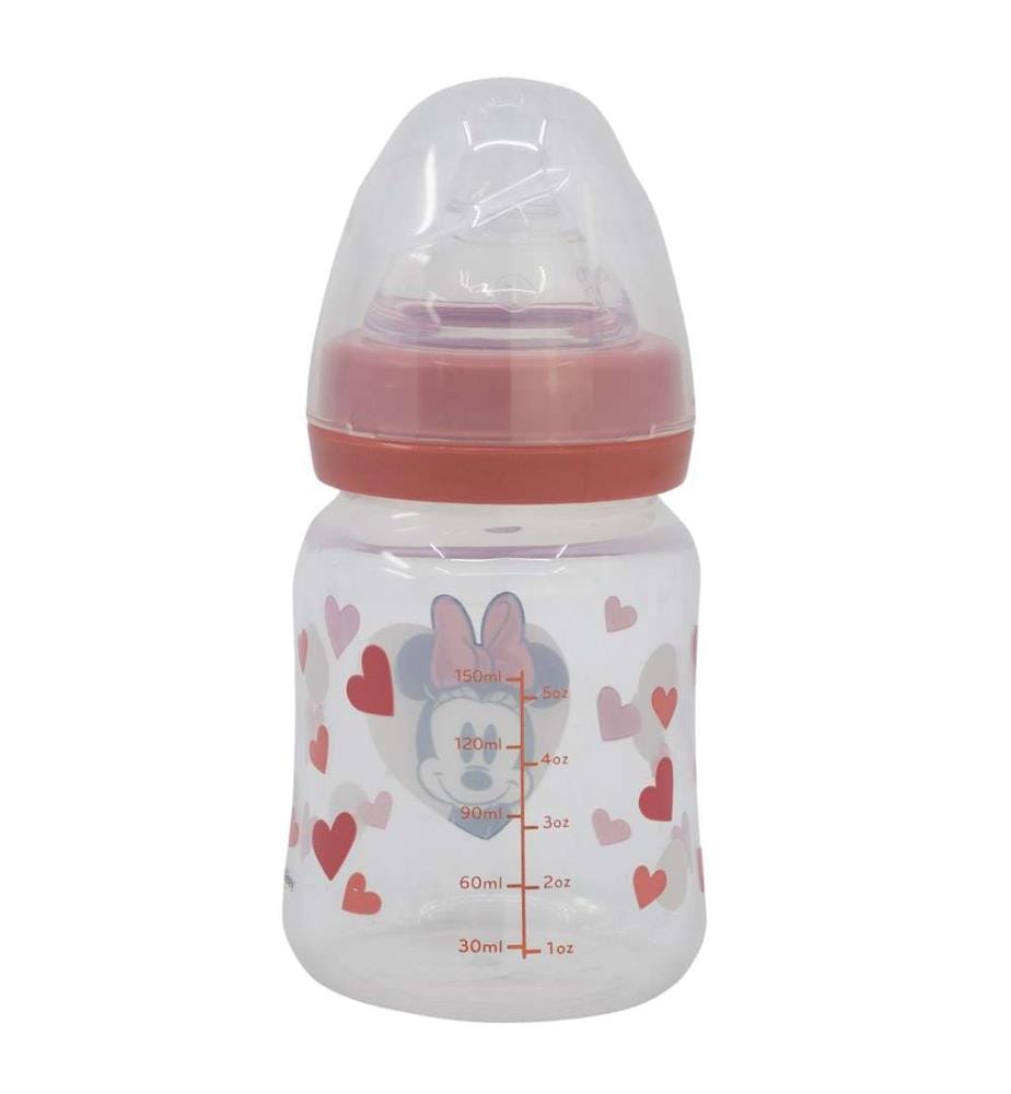 Baby 5 Oz Wideneck Flasche Silikonsauger 3 Positionen Minnie Mouse Herz voll