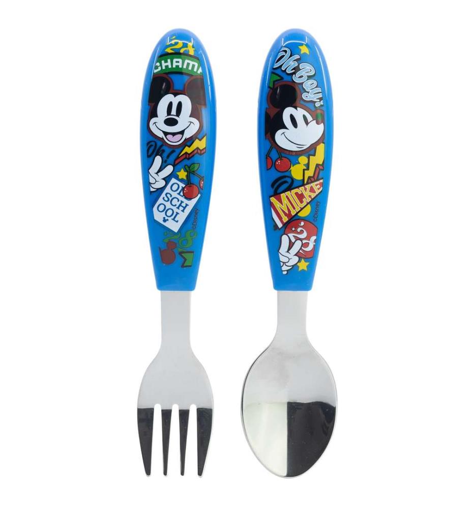 2-tlg. elliptisches Metall-Besteck-Set Mickey True Champions
