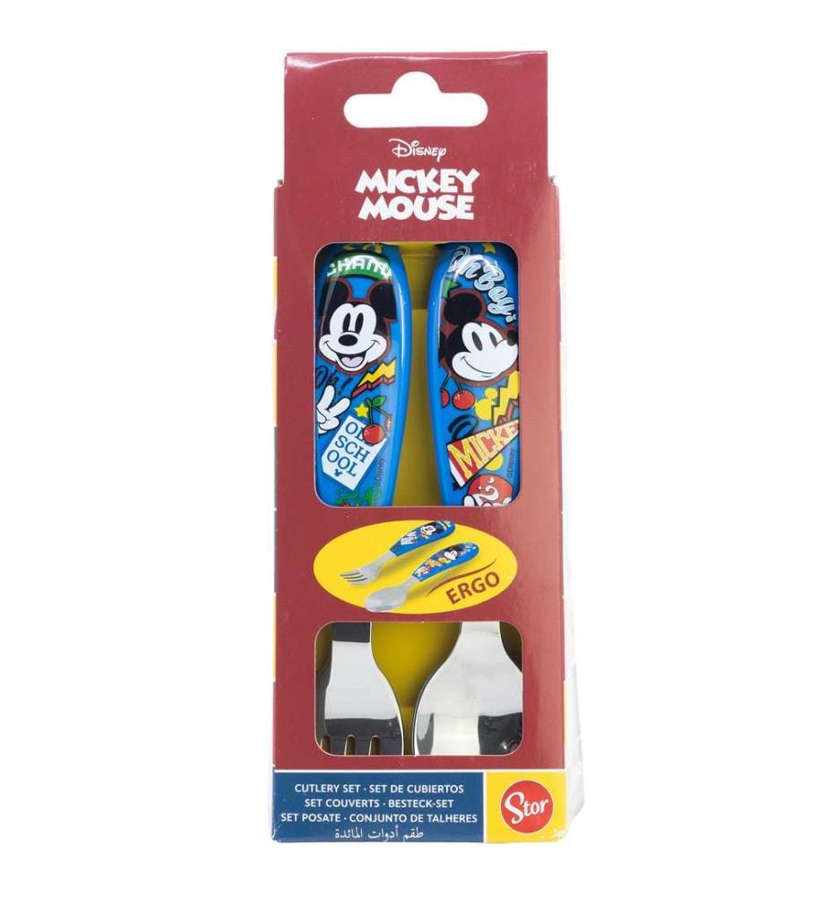 2-tlg. elliptisches Metall-Besteck-Set Mickey True Champions