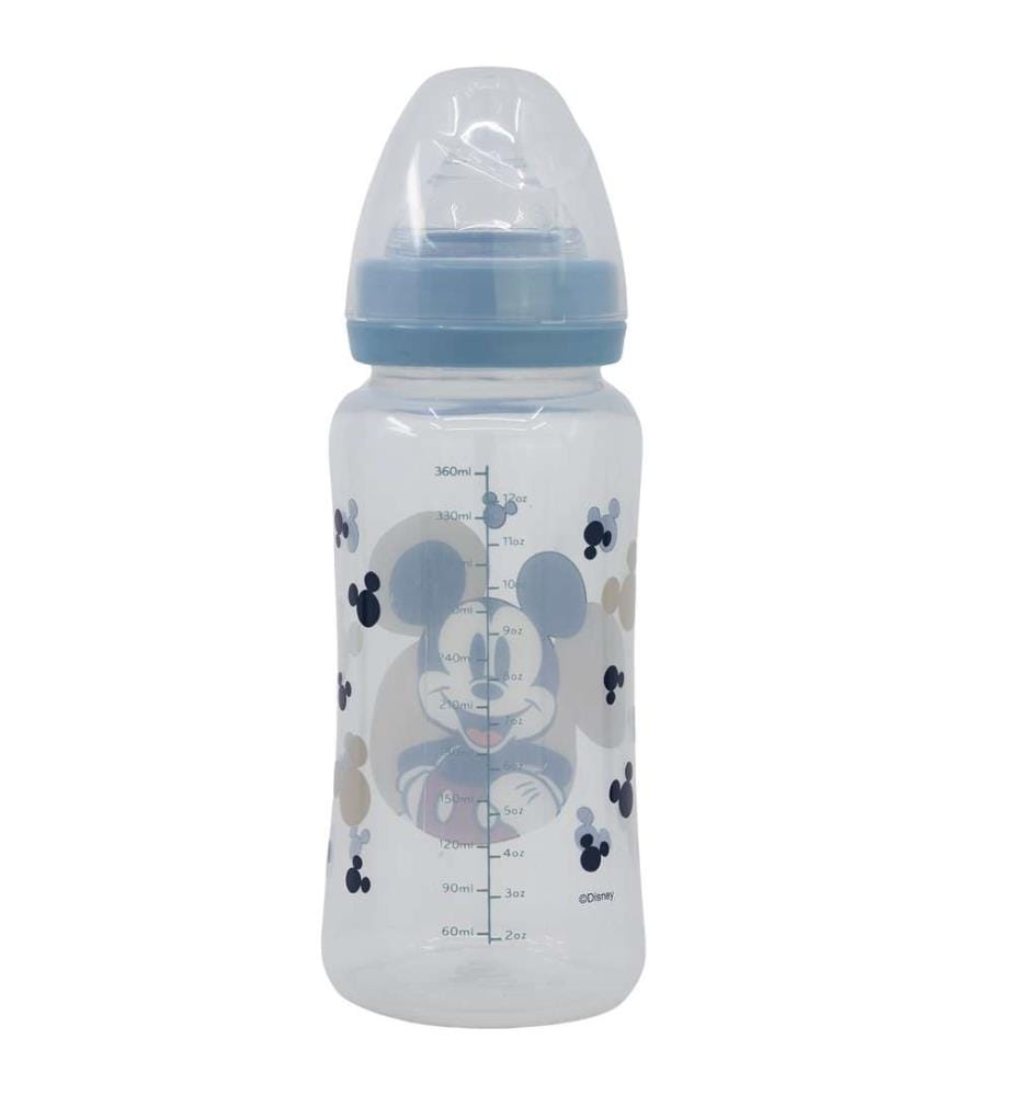 Baby 12 Oz Wideneck Flasche Silikonsauger 3 Positionen Mickey Mouse voll von Lächeln