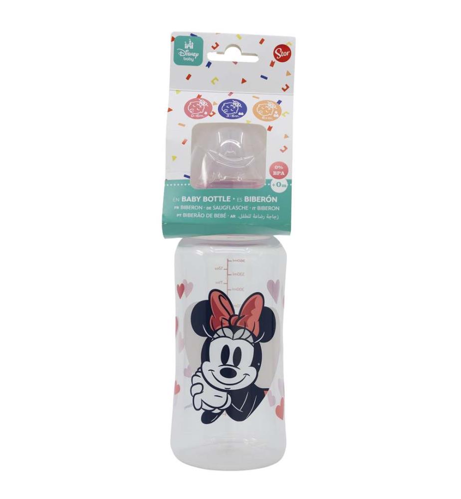Baby 12 Oz Wideneck Flasche Silikonsauger 3 Positionen Minnie Mouse Herz voll