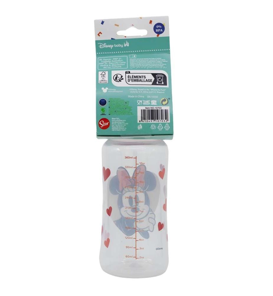 Baby 12 Oz Wideneck Flasche Silikonsauger 3 Positionen Minnie Mouse Herz voll