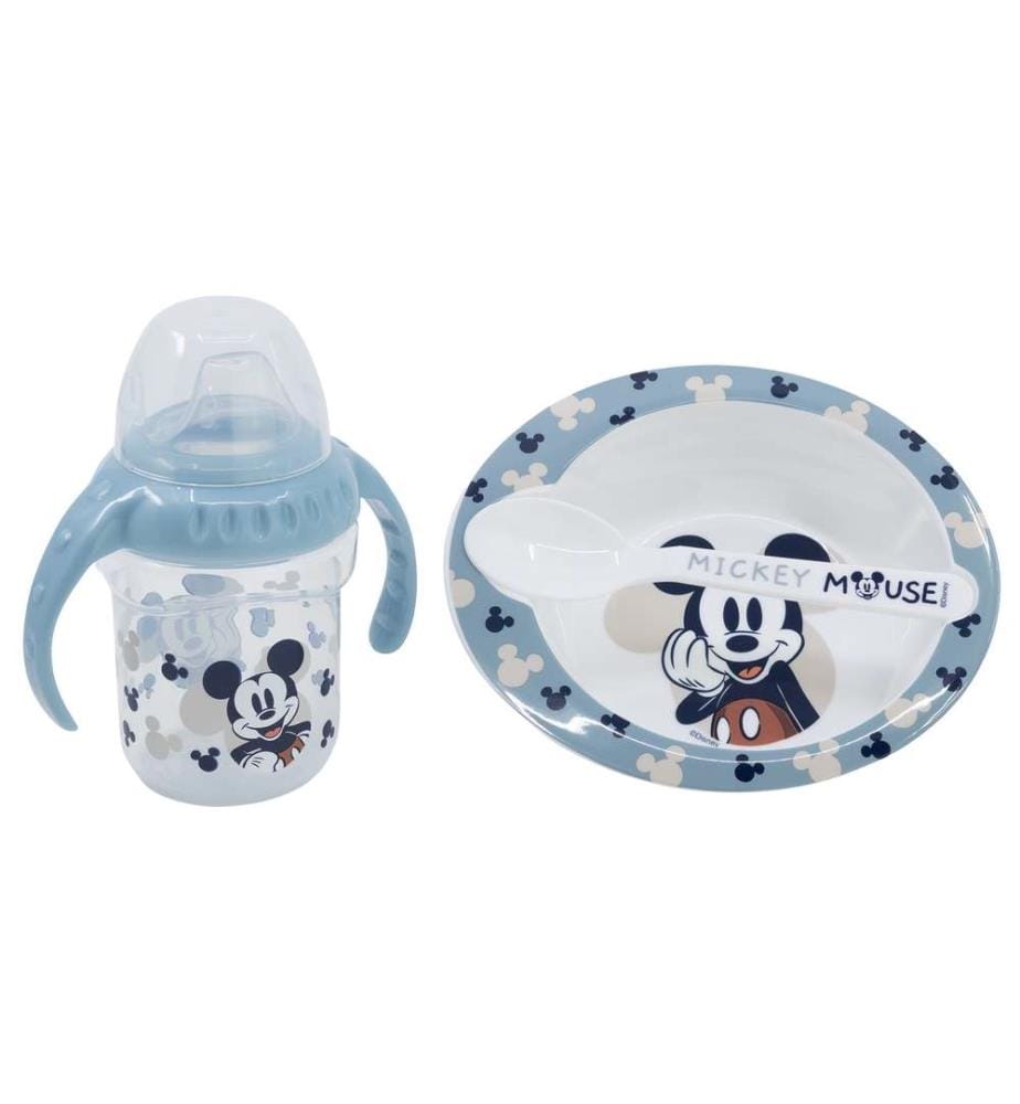 Set Bébé 3 pièces dans boîte cadeau Mickey Tout Sourire