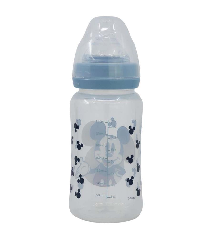 Baby 8 Oz Wideneck Flasche Silikonsauger 3 Positionen Mickey Mouse voll von Lächeln