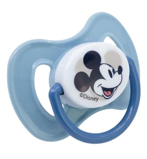 Baby 2 Stück Set symmetrische Schnuller Silikon +6 M mit Abdeckung Mickey Mouse voll von Lächeln