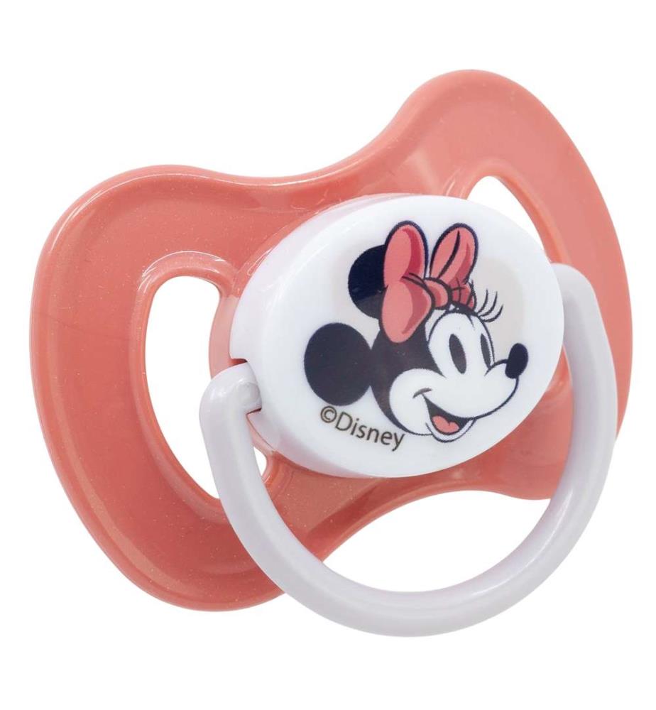Baby 2 Stück Set symmetrische Schnuller Silikon +6 M mit Abdeckung Minnie Mouse Herz voll