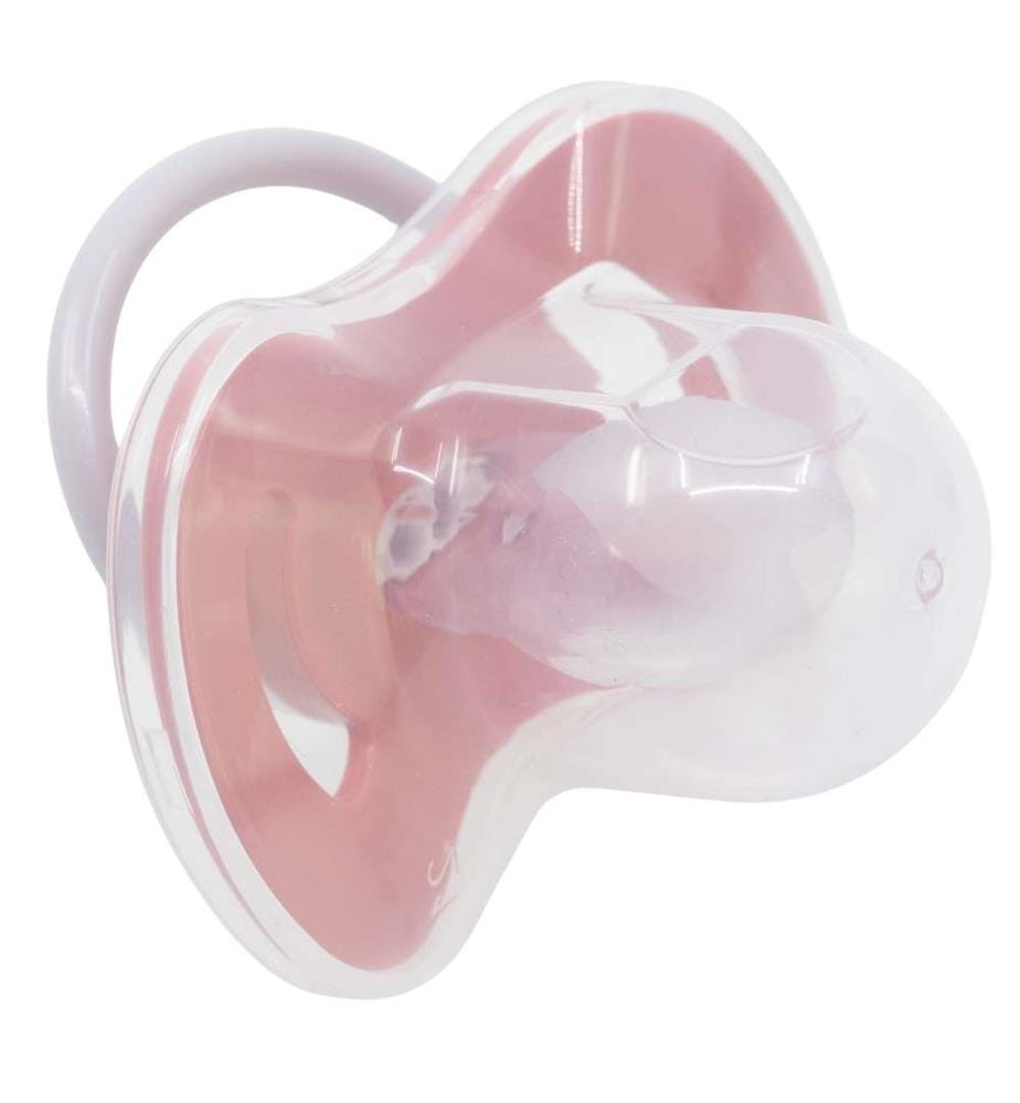 Baby 2 Stück Set symmetrische Schnuller Silikon +6 M mit Abdeckung Minnie Mouse Herz voll