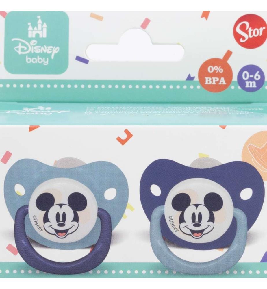 Baby 2 Stück Set kieferorthopädische Schnuller Silikon 0-6 M mit Abdeckung Mickey Mouse Full Of Smiles