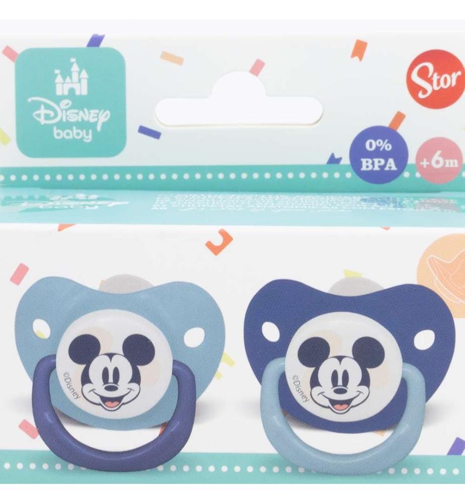 Baby 2 Stück Set kieferorthopädische Schnuller Silikon +6 M mit Abdeckung Mickey Mouse Full Of Smiles
