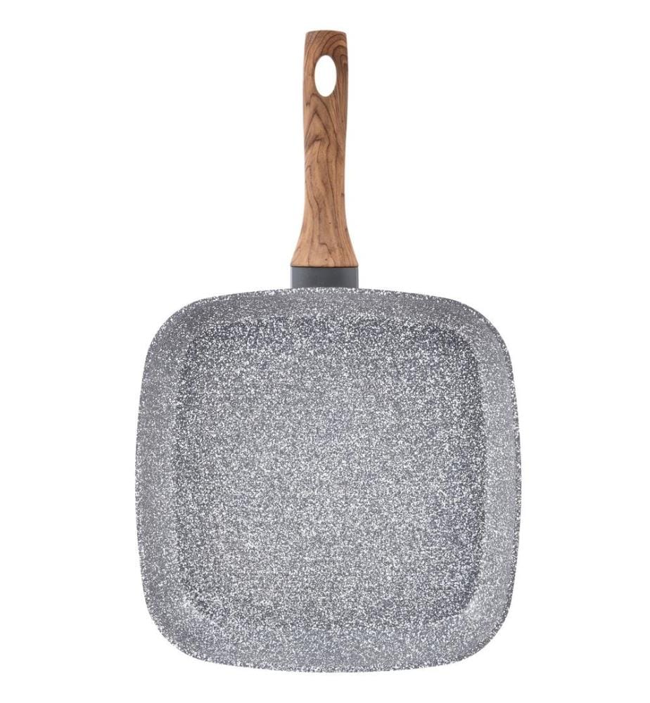 Grillpfanne aus geschmiedetem Aluminium, 28 x 28 cm, für Induktionskochfelder geeignet, Innen- und Aussenbeschichtung in Marmoroptik, Griff in Holzoptik, Kollektion Daimiel","detected_source_language":"FR