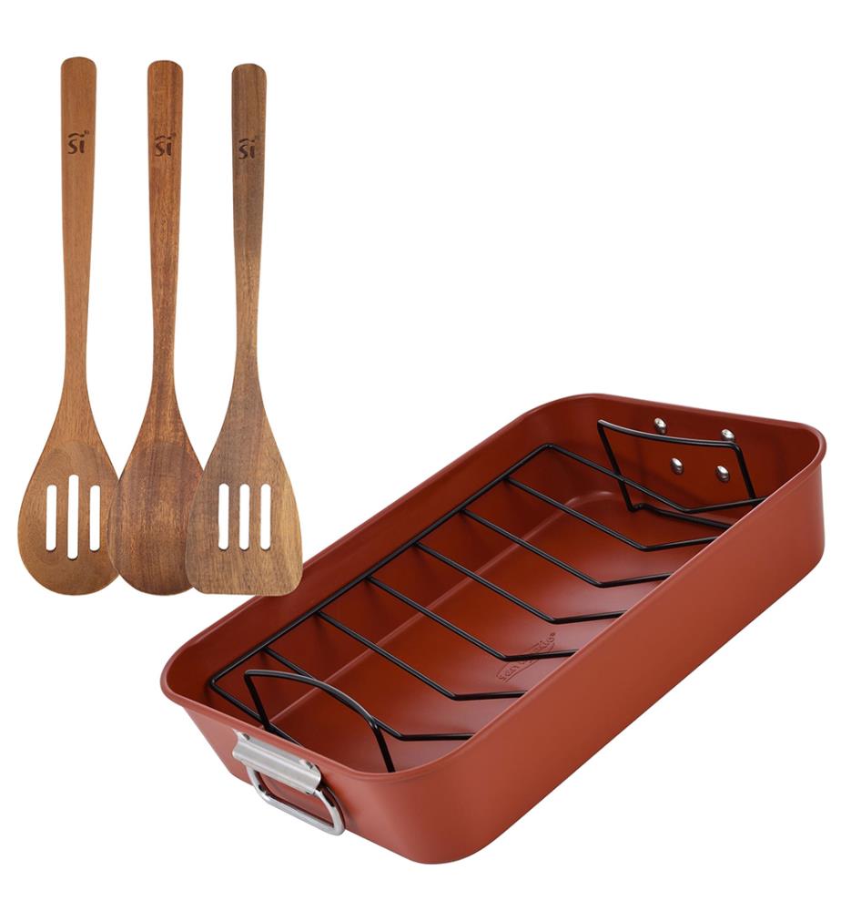 3-teiliges Küchenutensilien-Set aus Holz + Bratblech aus Stahl, 40 x 28 cm, AGROS San Ignacio","detected_source_language":"FR
