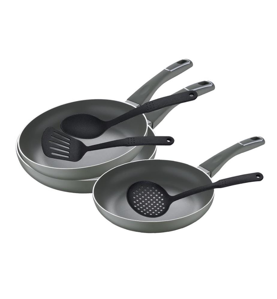 San Ignacio Trebol-Pfannenset aus gepresstem Aluminium (20, 24 und 28 cm) und Küchenutensilienset aus Nylon","detected_source_language":"FR