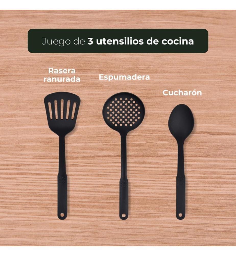 San Ignacio Trebol-Pfannenset aus gepresstem Aluminium (20, 24 und 28 cm) und Küchenutensilienset aus Nylon","detected_source_language":"FR