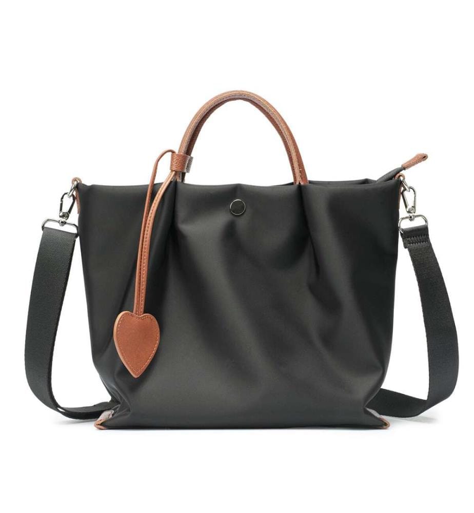 Sac fourre-tout léger en nylon imperméable avec finitions en cuir - Noir