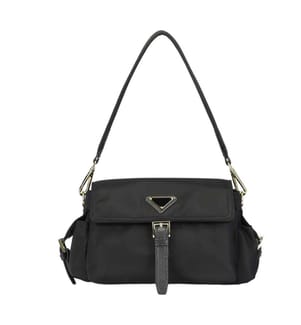 Sac à bandoulière en nylon balistique résistant à l'eau, avec boucle en cuir - Noir