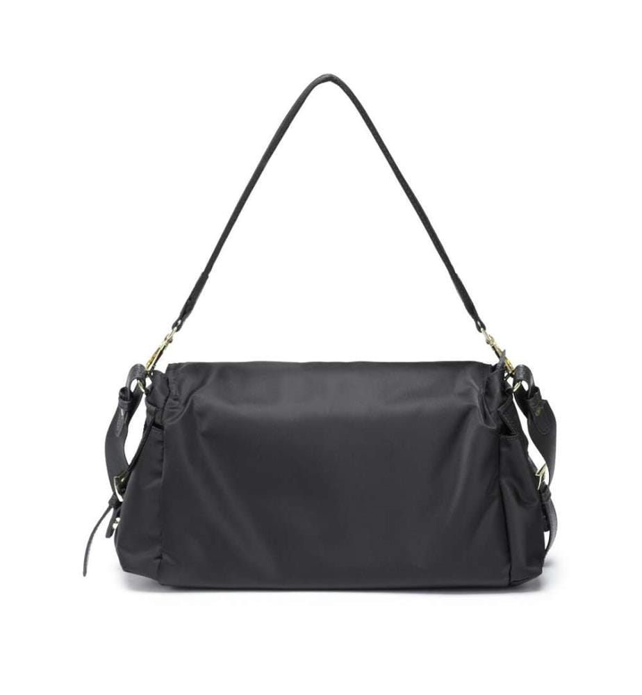 Sac à bandoulière en nylon balistique résistant à l'eau, avec boucle en cuir - Noir