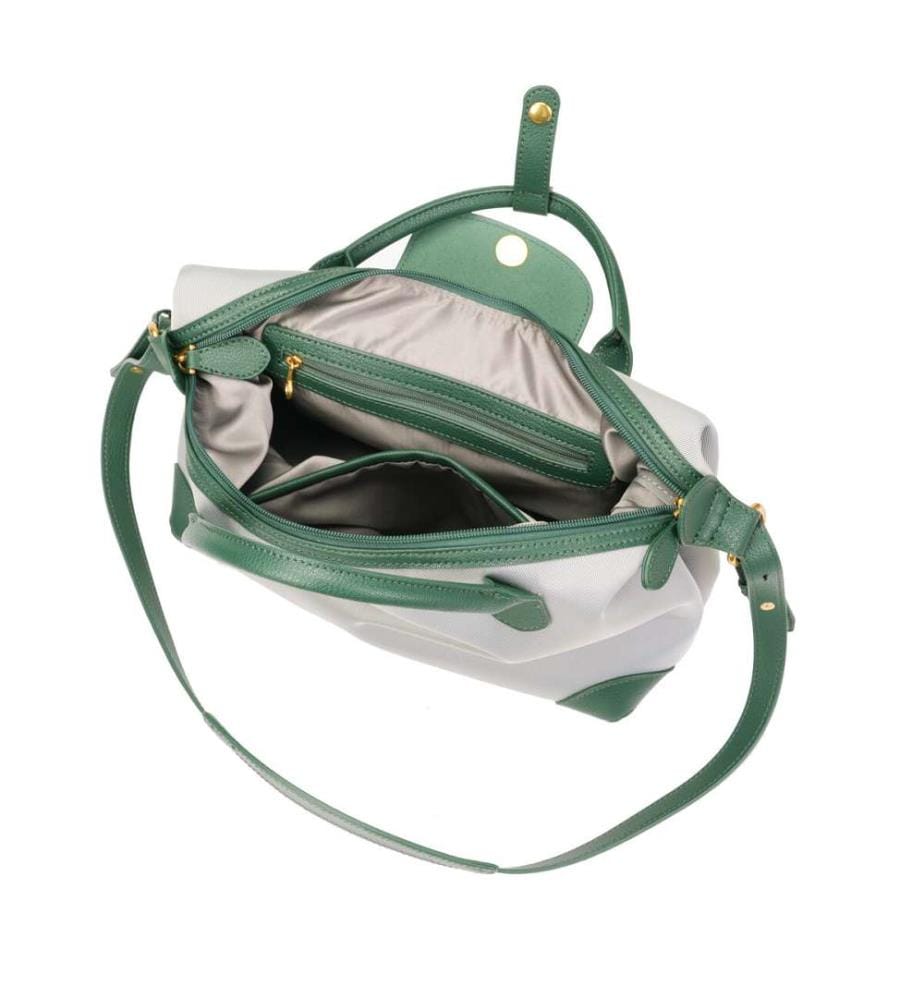 Sac à main en nylon imperméable de grande capacité avec finitions en cuir véritable - Vert