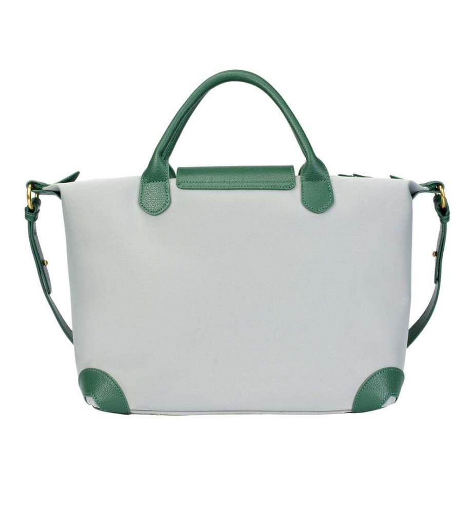 Sac à main en nylon imperméable de grande capacité avec finitions en cuir véritable - Vert