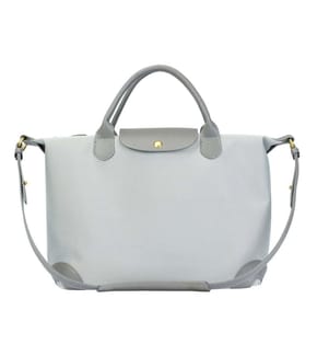 Sac à main en nylon imperméable de grande capacité avec finitions en cuir véritable - Gris