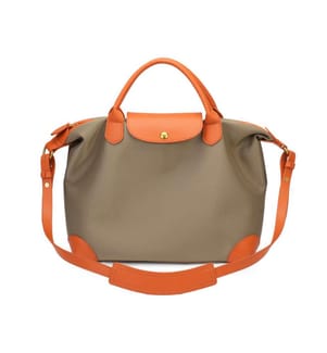 Sac à main en nylon imperméable de grande capacité avec finitions en cuir véritable - Kaki