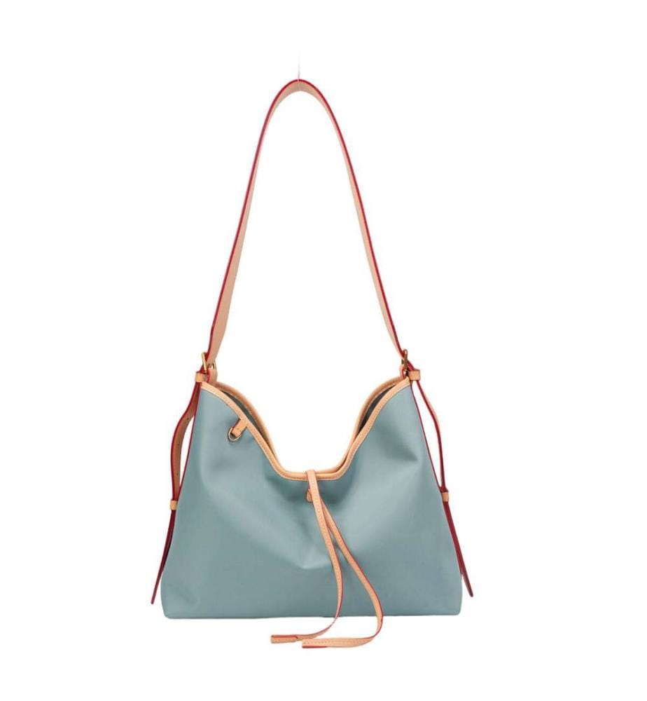 Wasserabweisende Hobo-Tragetasche im Color-Block-Design mit Lederbesatz – Blau