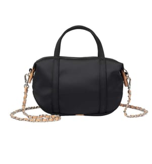 Petit sac Boston en satin de triacétate avec bandoulière en cuir - Noir