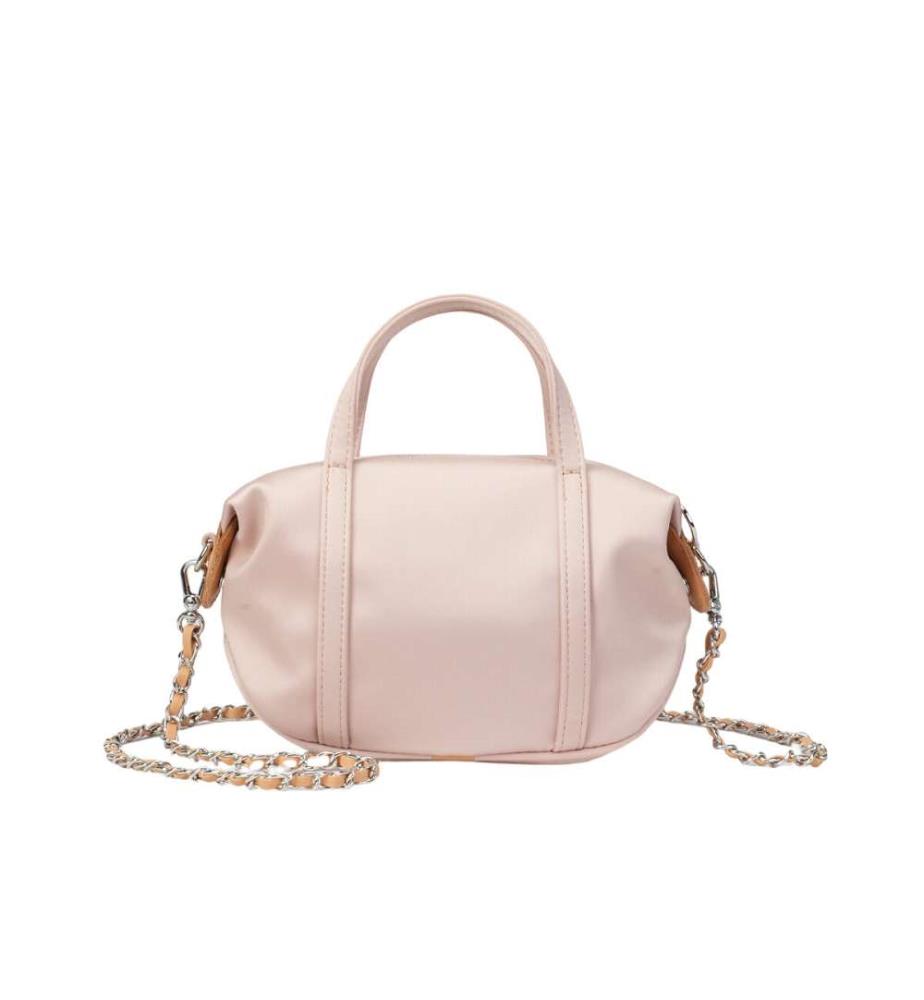 Petit sac Boston en satin de triacétate avec bandoulière en cuir - Nude