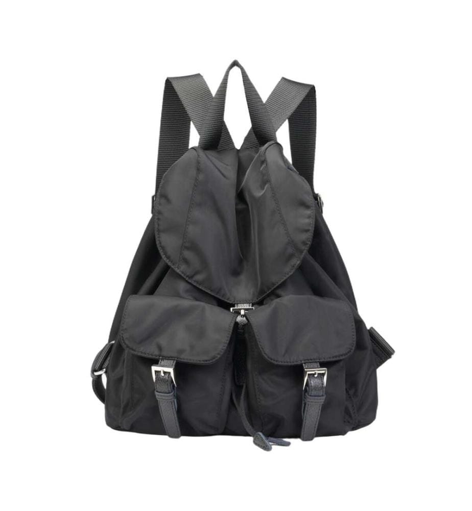 Sac à dos à cordon de serrage en nylon balistique résistant à l'eau, avec deux poches avant - Noir