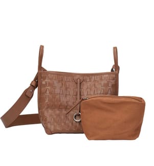 Ensemble de sacs seau en cuir de veau gaufré - Marron