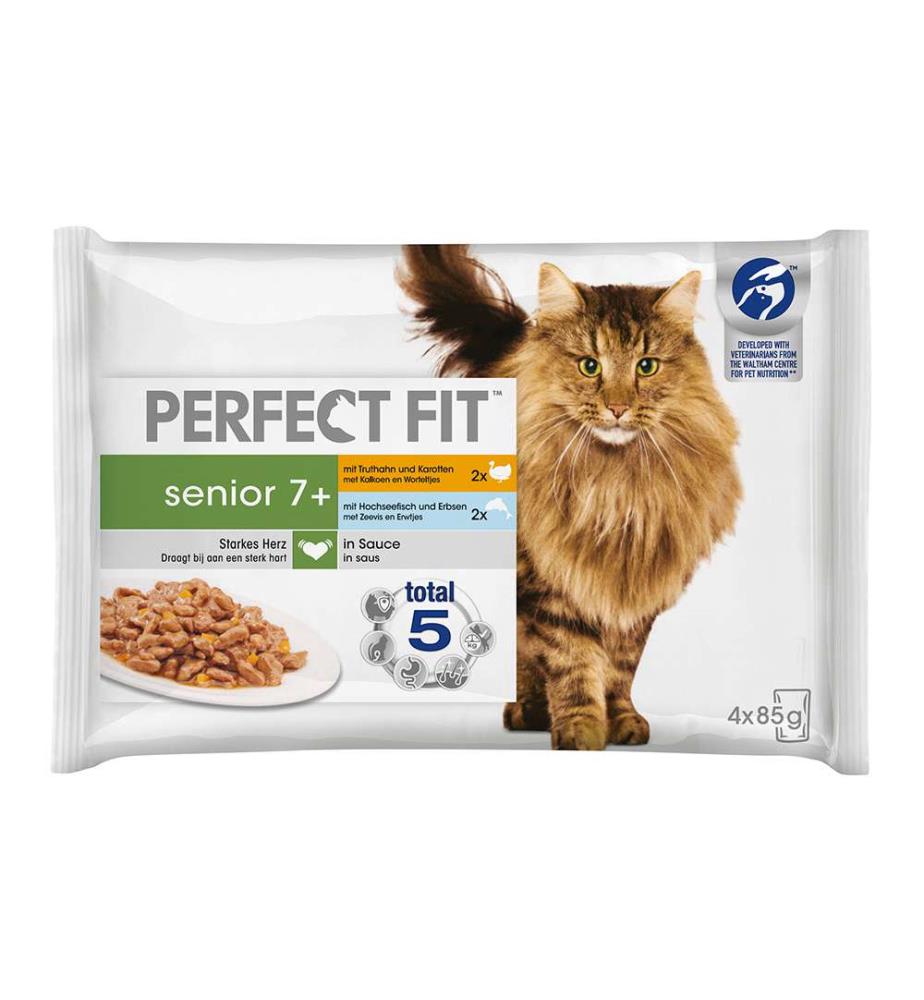 13x Perfect Fit Cat en sauce Senior 7+ sachet de dinde & poisson - 4x 85g