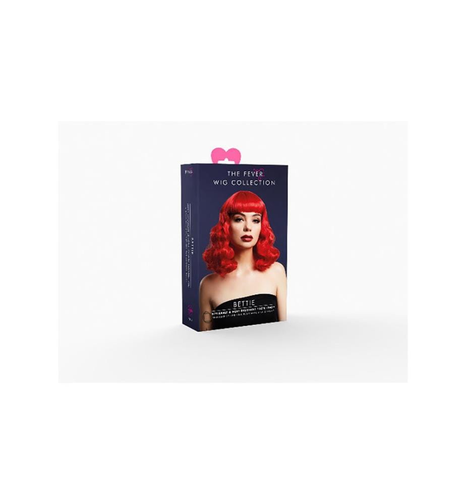 Perruque Fever Bettie avec frange courte, Rouge, Cheveux mi - longs